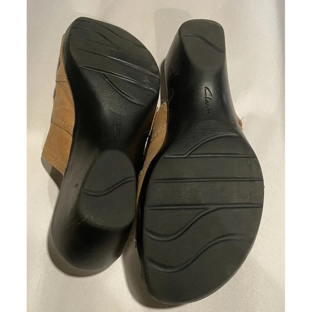 Clarks Bendables Sandals‎ Leather Comfort Slip On Wedge Slide Womens Size 9
